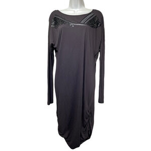 blacky dress berlin long sleeve sequins neckline detail ruched Women’s Size M